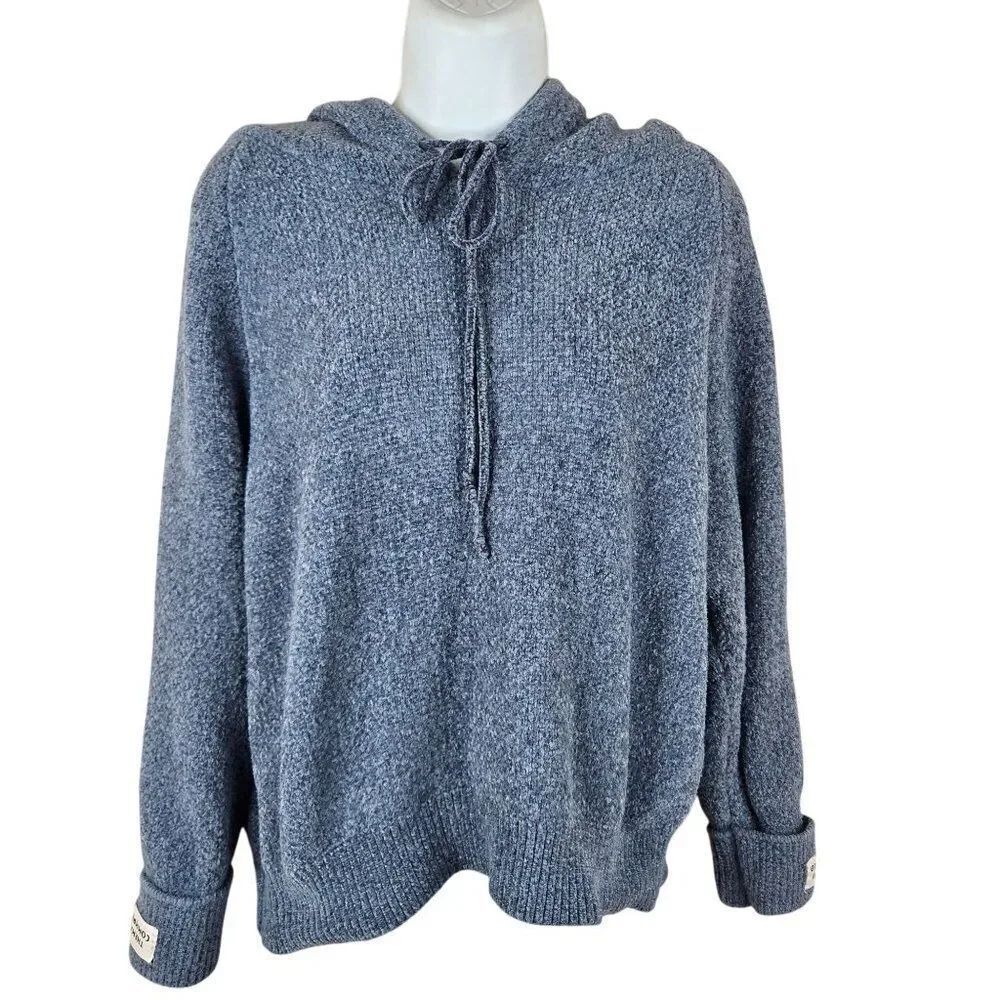 Themadness Commreconco Blue Hooded Sweater Womens Size M Soft Knit Pullover